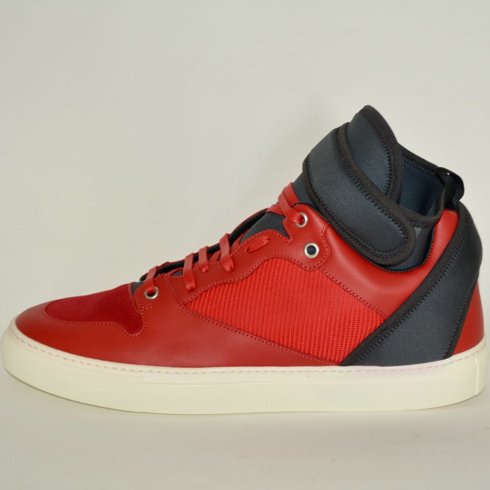 NWT BALENCIAGA MENS NEOPRENE STRAP HITOP LEATHER SNEAKERS US 41 EU 8 - Picture 2 of 10